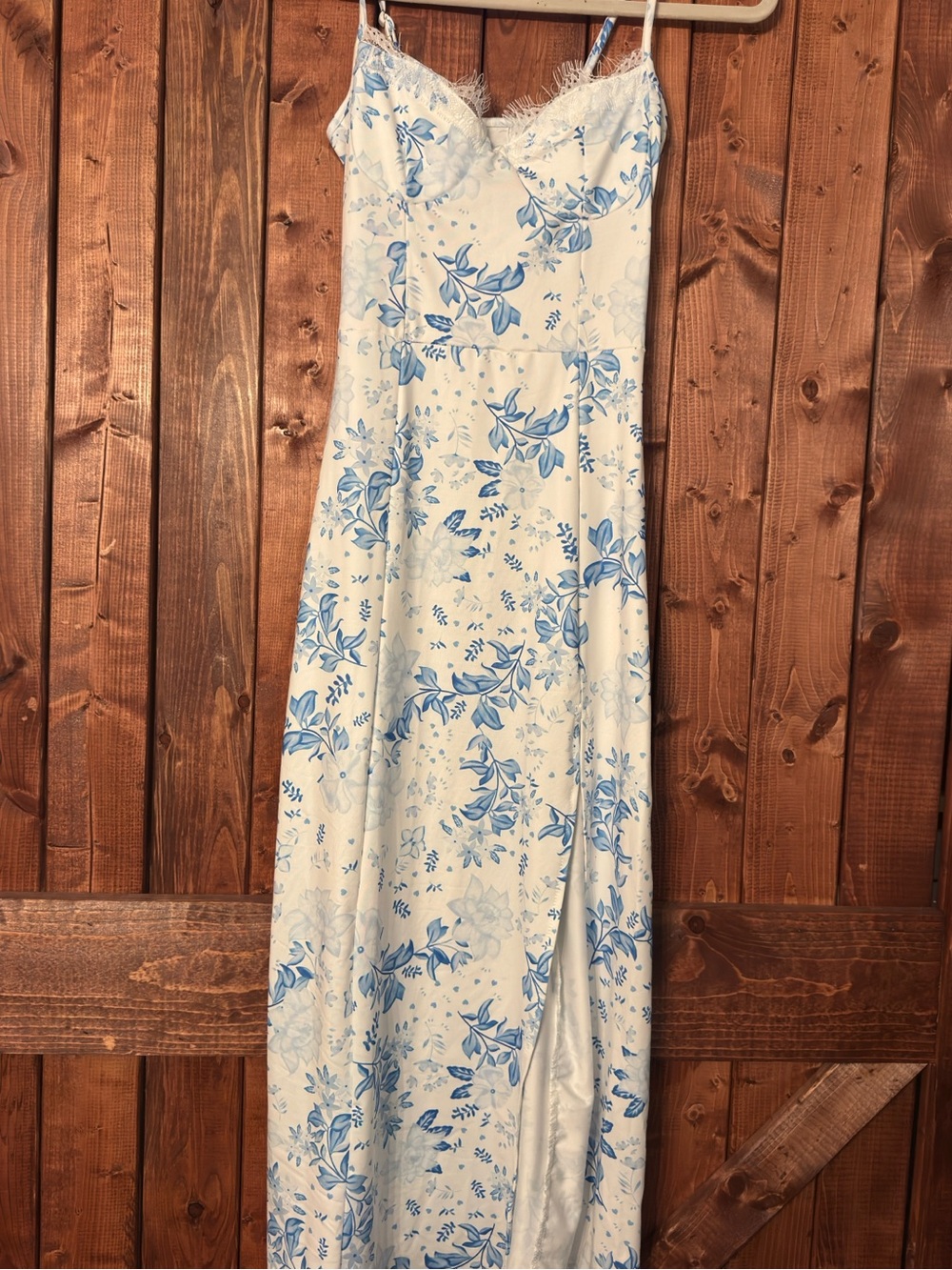White and Blue Floral Slip Dress
